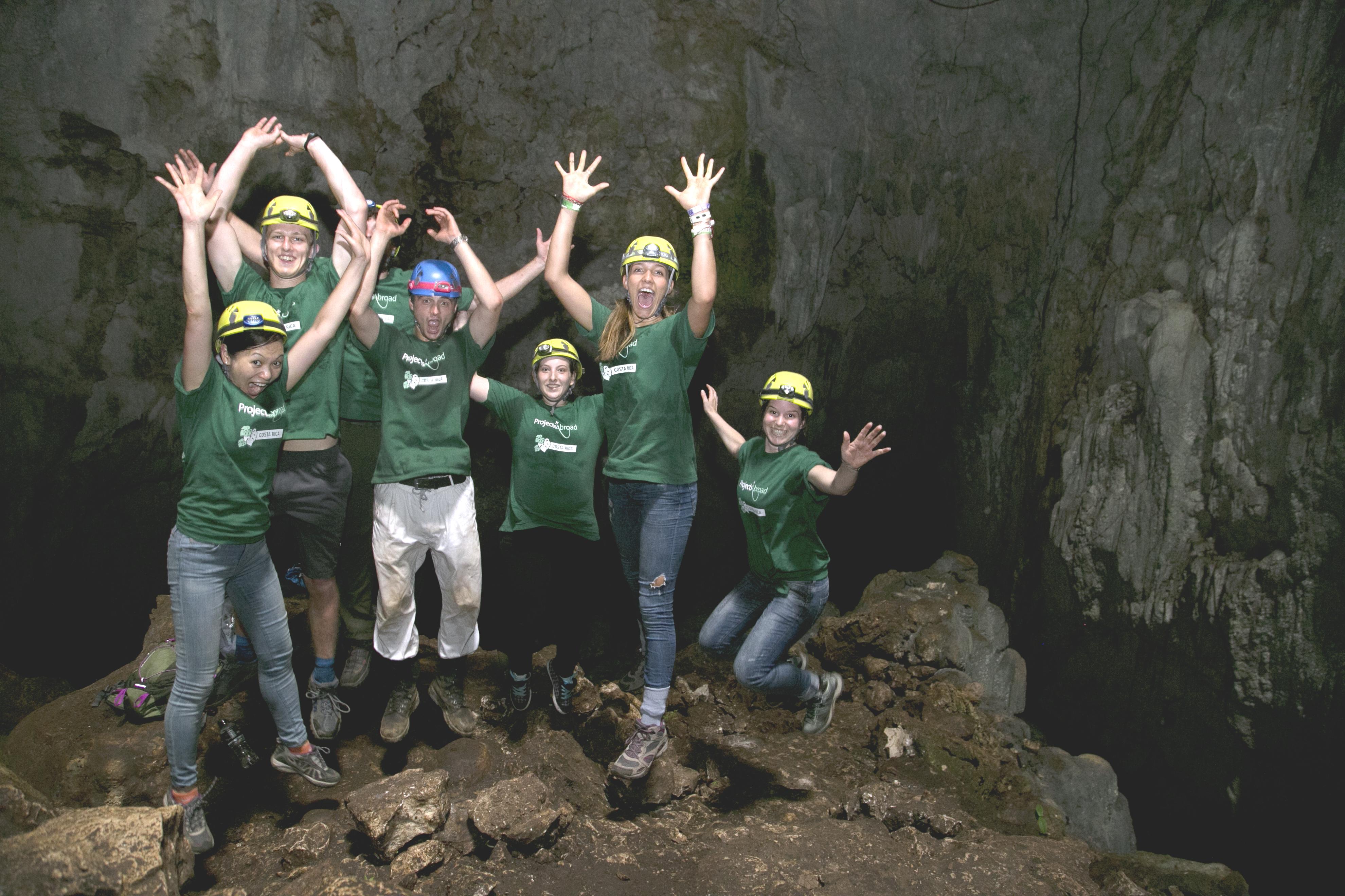 Projects Abroad volunteers explore a cave on their Conservation volunteer placement in Costa Rica. A group of volunteers prepare for a bat survey in a cave during Conservation volunteering in Costa Rica.